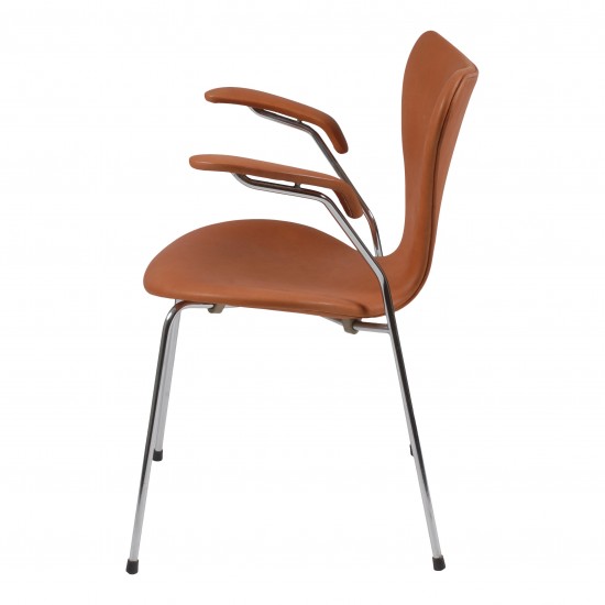 Arne Jacobsen 3207 seven armchair cognac aniline leather Cph